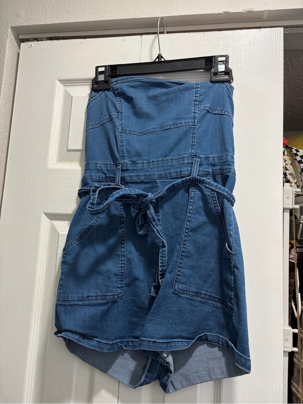 Denim Blue Strapless Tie-Waist Skirt